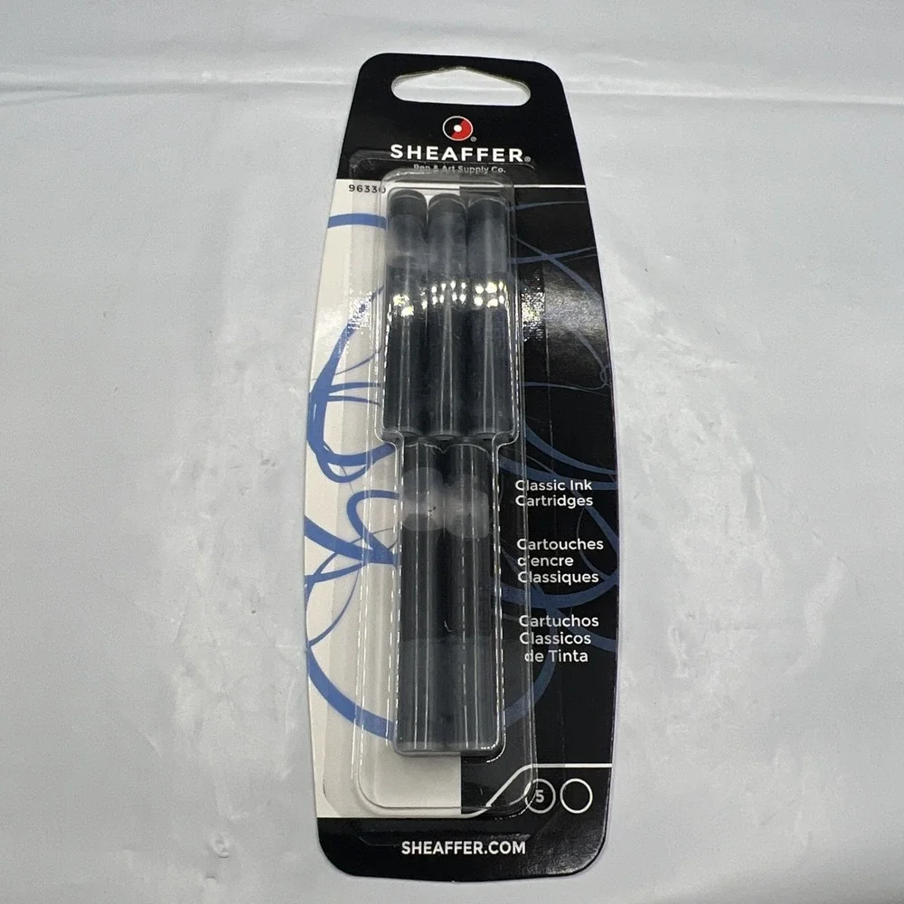 Sheaffer Classic Fountain Pen Ink Cartridges Jet Black 5 Pack Refills 96330 New